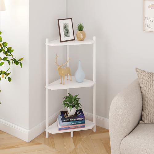 3-Tier Bamboo Corner Shelf, Small Standing Storage Organizer for Bathroom