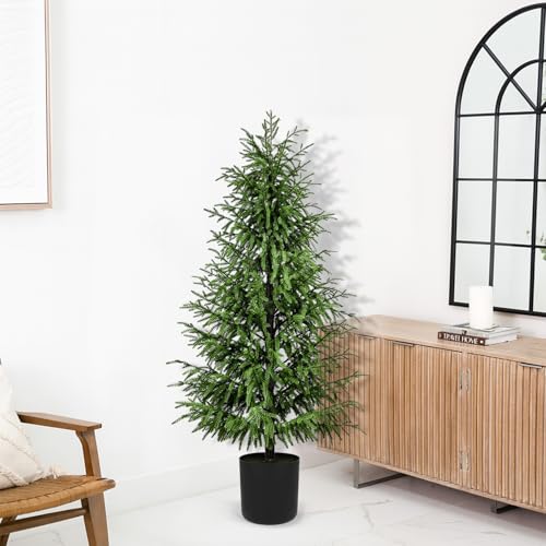 ENVEN 5FT Artificial Norfolk Pine Christmas Tree - 2 Pack, Unlit, Real-Touch PE, Pet & Family Friendly, Black Pot, Indoor Outdoor Decor