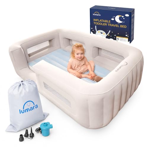 Inflatable Toddler Travel Bed with Bumpers and Electric Pump - 28x52 Inch