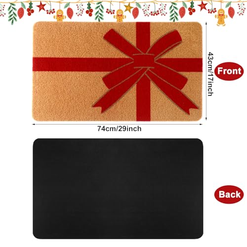 Christmas Red Bow Welcome Door Mat 17 x 29 Inches - Holiday Outdoor Rug