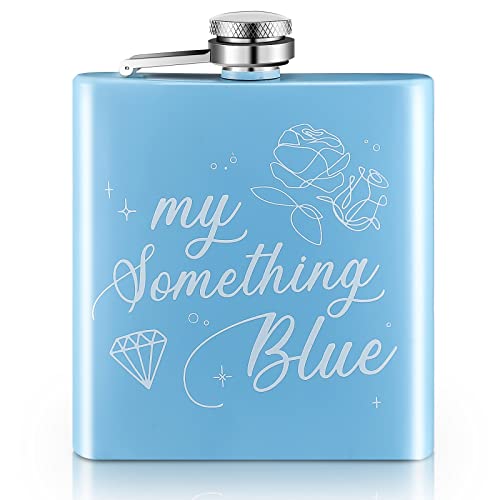 Blue Stainless Steel Bachelorette Gift Flask for Bride – 6 oz Wedding Accessories