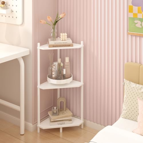 3-Tier Bamboo Corner Shelf, Small Standing Storage Organizer for Bathroom