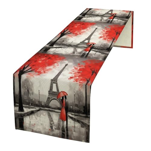 Paris Eiffel Tower Table Runner Watercolor 13x36 in Pink-1 (Variation W13"x L36") by SHElifestyle