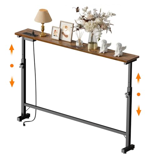 39-Inch Narrow Sofa Table with Power Outlets and Adjustable Height