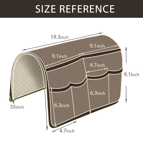 Faux Leather Sofa Armrest Organizer with 6 Pockets for Remote Control