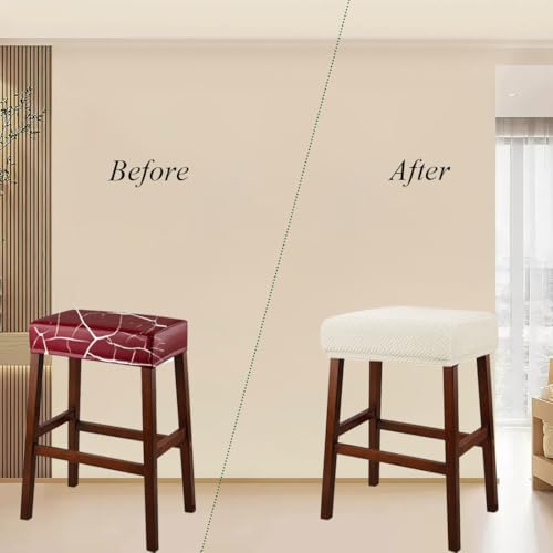 Rectangular Stool Covers Set of 4, Stretch Washable Beige Slipcovers