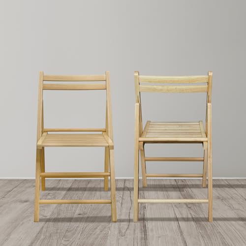 Solid Wood Folding Chairs - 2-Piece Set, Natural Finish