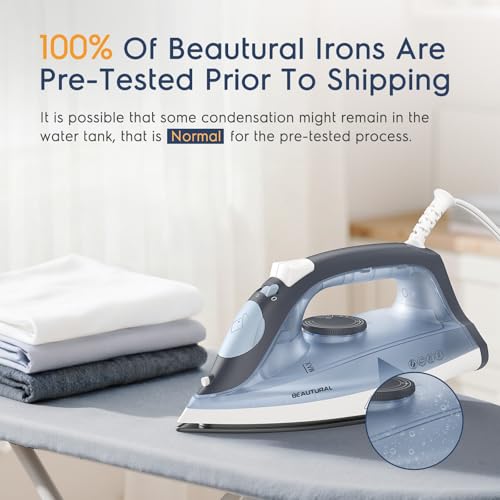 BEAUTURAL Compact Steam Iron for Clothes, Non-Stick Soleplate, Blue