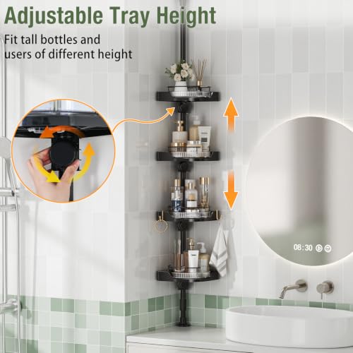 360° Rotating Corner Shower Caddy Tension Pole Organizer Black 4-Tier