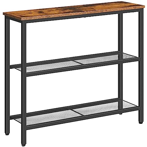 3-Tier Narrow Console Table, Rustic Brown Entryway Sofa Table with Shelves