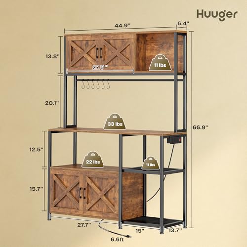 Large Kitchen Bakers Rack with Power Outlet, Microwave Stand and Storage