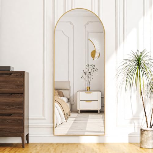 Arched Full Length Floor Mirror, 59" x 16" Gold Aluminum Body Mirror