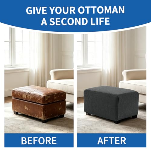Waterproof Stretch Ottoman Cover - Washable Dark Gray Slipcover