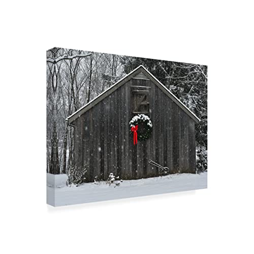 Trademark Fine Art Christmas Barn in the Snow Outdoor Canvas by Kurt Shaffer 35x47 - Gallery Wrapped