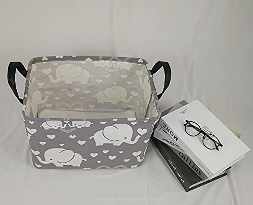 Collapsible Canvas Storage Basket with Handles - Elephant Nursery Organizer