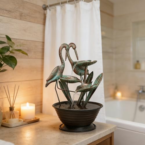 3-Tier Metal Crane Tabletop Water Fountain - Zen Indoor Waterfall Decor