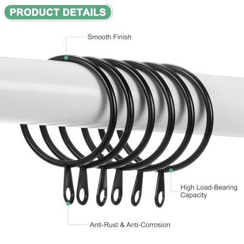 20-Pack Metal Curtain Rings with Eyelet, 1-Inch Interior Diameter Black