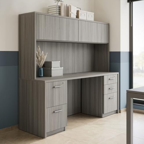 Executive Credenza Desk with Hutch Storage - Commercial Office Workstation