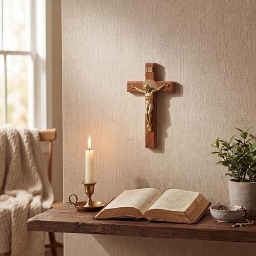 5.5-inch Wooden Crucifix Stand and Wall Cross for Home Decor