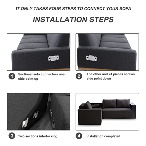 Heavy Duty Metal Sectional Couch Connectors with Screws - 4 Pack