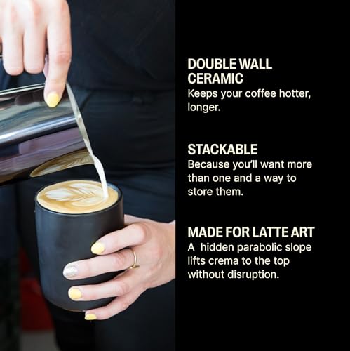 Fellow Monty Double Wall 6.5 oz Cappuccino Mug Matte Black - Latte Art Coffee Cup