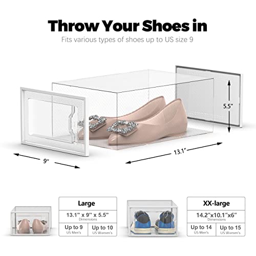 12-Pack Clear Plastic Stackable Shoe Storage Boxes, Foldable Closet Bins