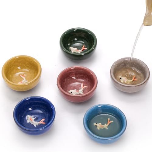 Foraineam Ceramic Sake & Tea Cups Set - 12pcs, 1oz with Koi Fish Design