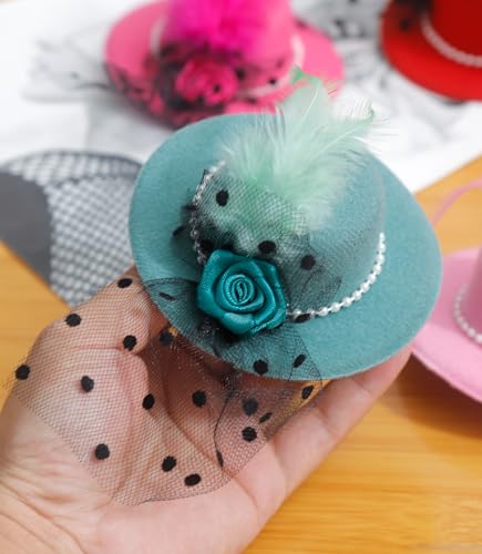 Mini Tea Party Fascinator Hats - 4-Inch Clip-On Top Hat Hair Clips, 6 Pack