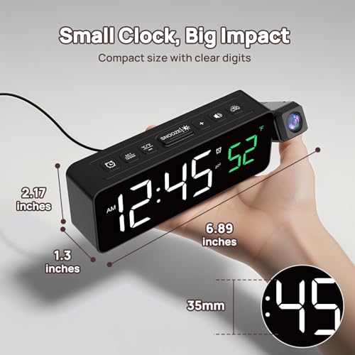 Digital Projection Alarm Clock with Ceiling Display and Temperature Monitor