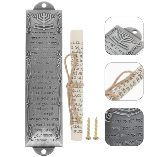 Metal Mezuzah Case for Door with Scroll, Vintage Jewish Home Blessing Plaque