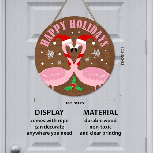 Afro Christmas Flamingo Sign for Front Door – Wooden Merry Christmas Decor (10.2 x 10.2 in) by Yousheager