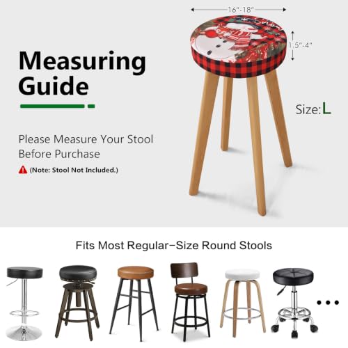 YISUN Round Bar Stool Covers 16-18 in Set of 2 – Red Buffalo Plaid Snowman Reindeer Holiday
