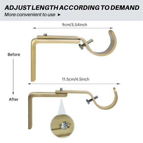 Adjustable Heavy Duty Curtain Rod Brackets - Gold Metal, Set of 3