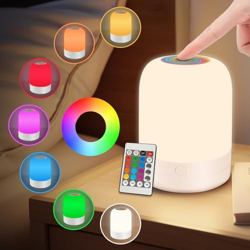 Portable LED Nursery Night Light, 13-Color Dimmable Touch Lamp for Kids