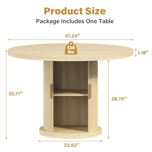 47-Inch Round Dining Table with Storage, Farmhouse Fluted Kitchen Table