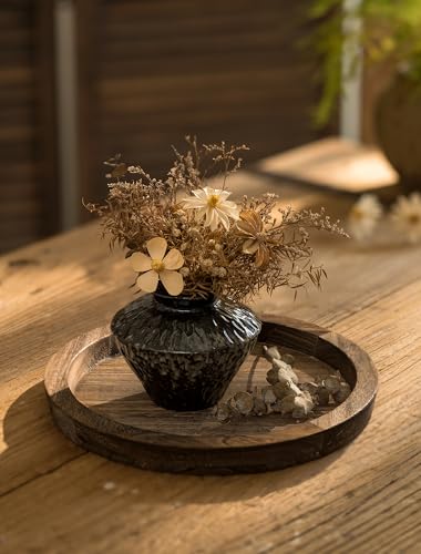 Round Wooden Candle Holder Tray - 11" Rustic Decorative Centerpiece Plate