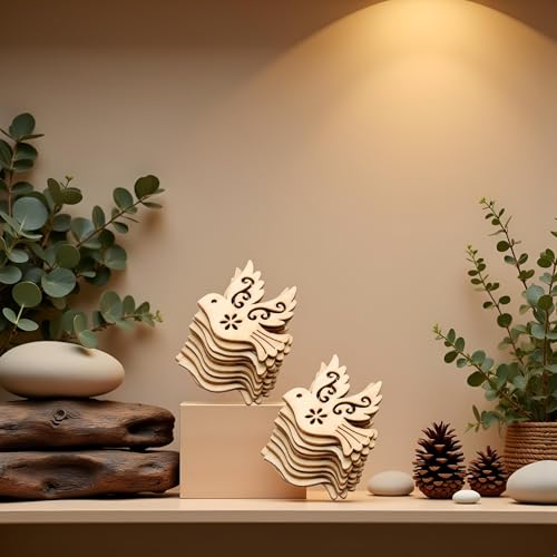 20PCS Peace Dove Figurine, Brown Wooden Ornaments Crafts Home