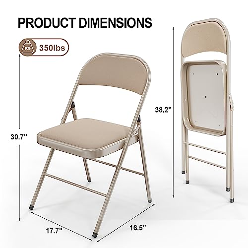 4-Pack Padded Folding Chairs, Heavy Duty Metal Frame, Khaki Fabric Seat