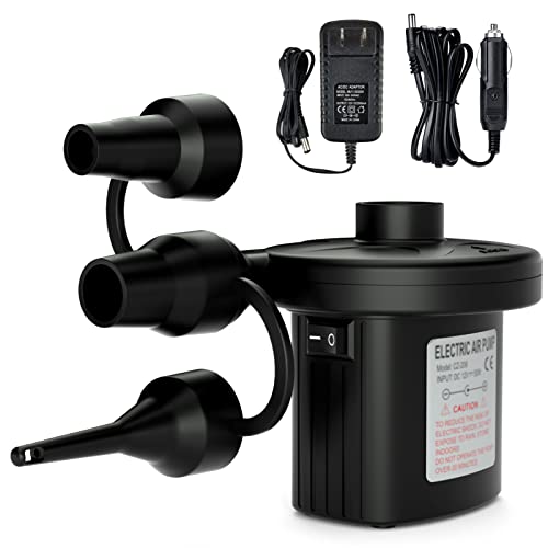 Portable Electric Air Pump - Quick-Fill AC/DC Inflator Deflator (3 Nozzles)