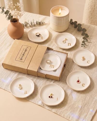 Personalized Ceramic Jewelry Dish with Gold Initial - Ring & Earring Tray - Variation S