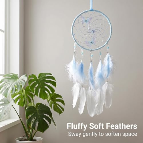 Handmade Blue Butterfly Dream Catcher with Feathers for Wall Decor