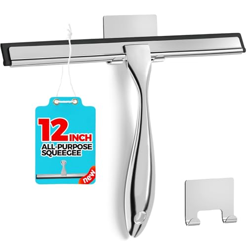 ALFLOD 12-Inch Silver Shower Squeegee for Glass Doors, Tile Walls, Car Windows