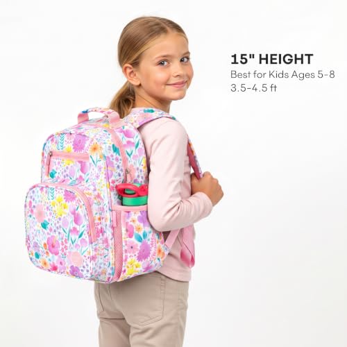 Mibasies Kids Pink Flower Backpack for Girls - 12L School Bookbag