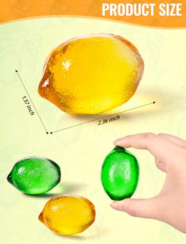 4-Piece Glass Lemon Figurine Set - 2 Inch Decorative Tabletop Fruit Ornaments