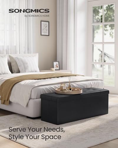 43-Inch Folding Storage Ottoman Bench - Faux Leather Footrest Stool