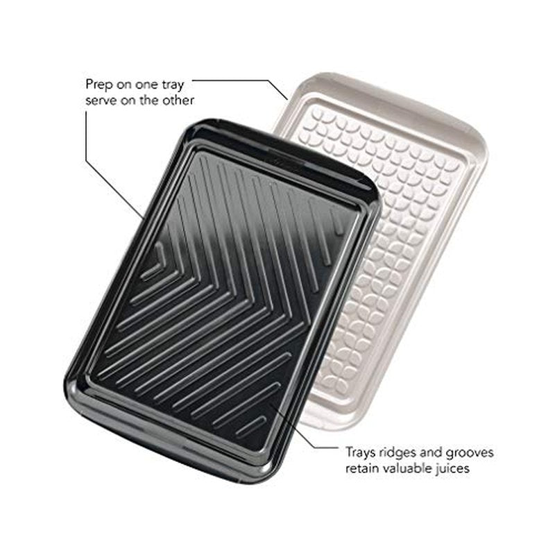 Tovolo Grilling Platters for Outdoor Grill BBQ Prep and Serve Trays Set of 2 Black White, Dishwasher Safe BPA Free Nesting Non Slip Serving Trays for Burgers Steaks Meat Veggies Toppings 17 x 10 x 2