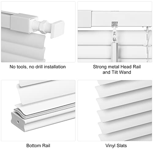 Cordless No Drill Vinyl Mini Blinds - 35" W x 36" H, White