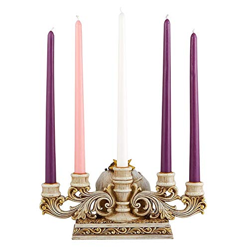 Gold Holy Family Nativity Advent Candle Holder - Resin Christmas Centerpiece