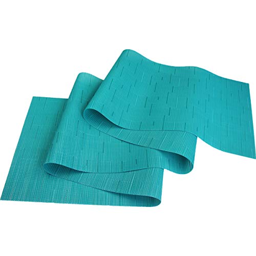 PIGCHCY Elegant Turquoise Placemats & Table Runner Set, Durable Washable Dining Accessories, 6 Placemats + 1 Table Runner (Blue Turquoise)