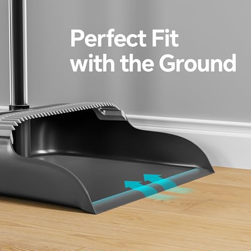 Standing Broom and Dustpan Set with 52-Inch Long Handle & Built-in Comb Teeth